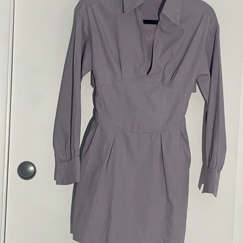 SHEIN Gray Pleated Long Sleeve Dress